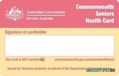 Cartão de Saúde para Idosos da Austrália exemplo